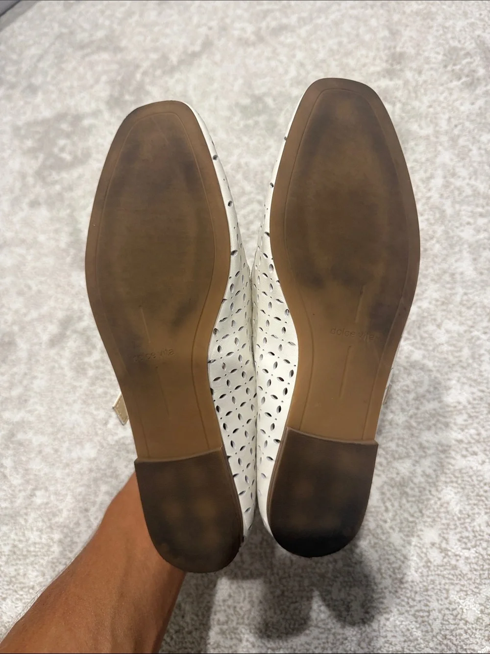 Dolce Vita Cream Perforated Mary Jane Flats with Scalloped Edge